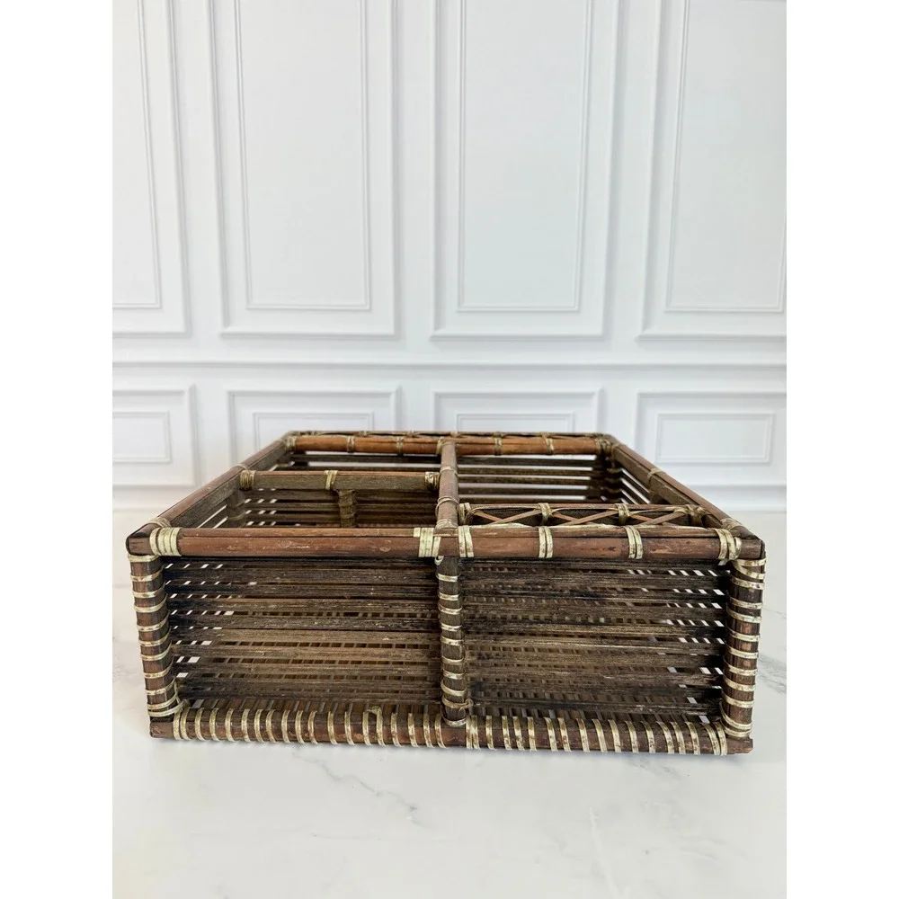 Vintage Bamboo Wall Shelf with Compartments 15